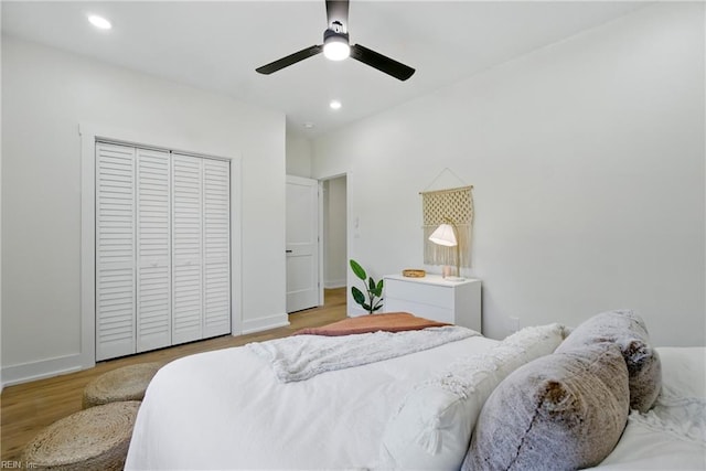 1653 Shipyard Rd, Chesapeake, VA 23323 - bedroom with light wood-type flooring, a closet, a ceiling fan, recessed lighting, and baseboards