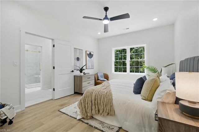 1653 Shipyard Rd, Chesapeake, VA 23323 - bedroom with light wood-style flooring, ensuite bath, recessed lighting, and a ceiling fan