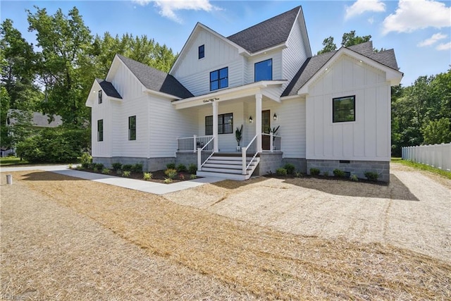 1653 Shipyard Rd, Chesapeake, VA 23323 - modern farmhouse featuring board and batten siding, covered porch, and a shingled roof