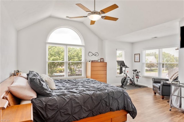 433 Fall Ridge Ln, Chesapeake, VA 23322 - bedroom featuring wood finished floors, lofted ceiling, a ceiling fan, and baseboards