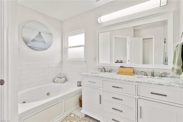 433 Fall Ridge Ln, Chesapeake, VA 23322 - full bath with double vanity, a whirlpool tub, and tile patterned floors