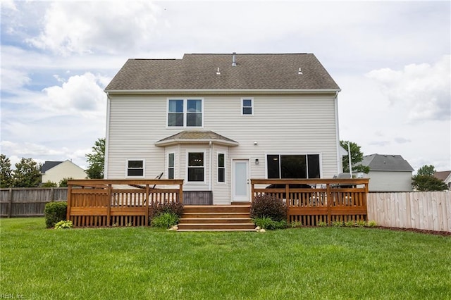 433 Fall Ridge Ln, Chesapeake, VA 23322 - rear view of property with a wooden deck and roof with shingles