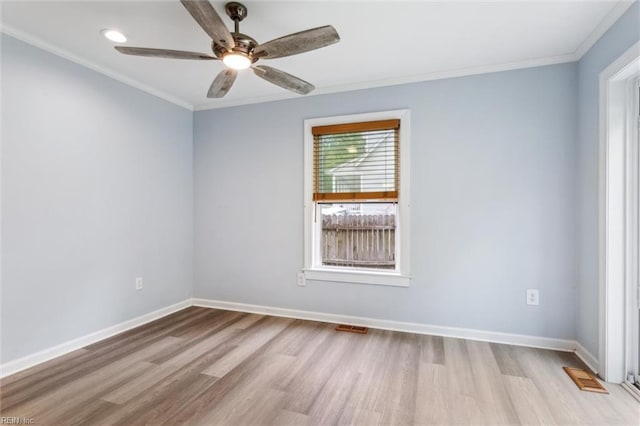 203 Old Seaford Rd, Seaford, VA 23696 - empty room with light wood-style floors, ornamental molding, ceiling fan, baseboards, and recessed lighting