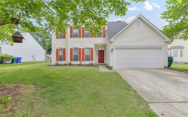 6329 Pelican Cres S, Suffolk, VA 23435 - view of front of home with concrete driveway, a garage, and a front lawn