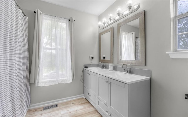6329 Pelican Cres S, Suffolk, VA 23435 - bathroom featuring double vanity, wood finished floors, and baseboards