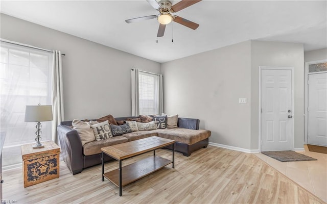 6329 Pelican Cres S, Suffolk, VA 23435 - living room featuring ceiling fan, wood finished floors, and baseboards