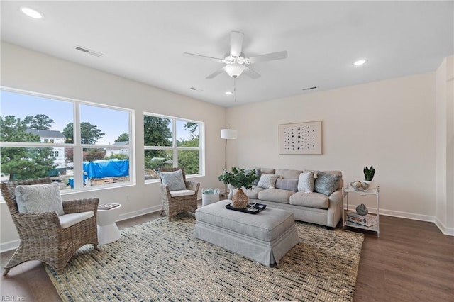 708 Fishermans Rd, Norfolk, VA 23503 - living area with a ceiling fan, baseboards, wood finished floors, and recessed lighting