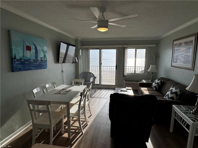 303 Atlantic Ave Unit 404, Virginia Beach, VA 23451 - living area with ceiling fan, wood finished floors, crown molding, and a textured ceiling