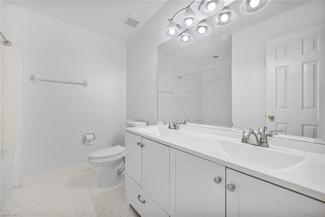 104 Camden Way Unit G, Yorktown, VA 23693 - bathroom featuring double vanity, toilet, tile patterned flooring, tub / shower combination, and baseboards