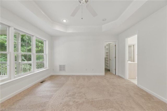 133 Mid Ocean, Williamsburg, VA 23188 - empty room featuring a raised ceiling, light colored carpet, baseboards, ceiling fan, and recessed lighting