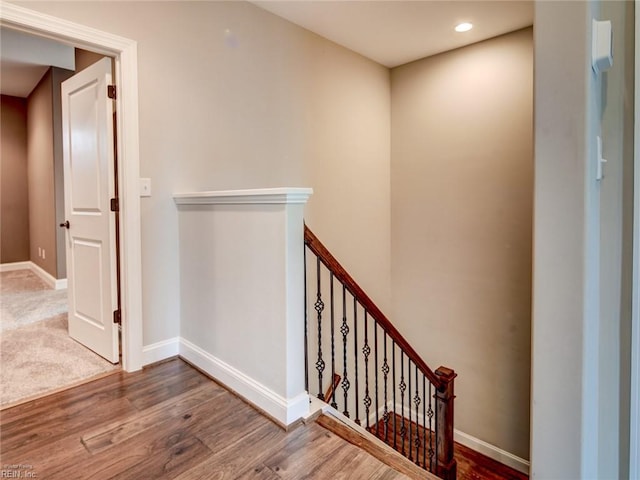 88 Alexandria Way, Carrollton, VA 23314 - hall featuring an upstairs landing, wood finished floors, baseboards, and recessed lighting