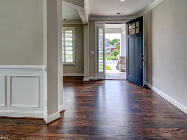 88 Alexandria Way, Carrollton, VA 23314 - foyer with ornamental molding, dark wood finished floors, and baseboards