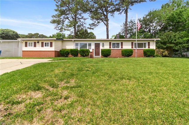 441 Cummings Rd, Virginia Beach, VA 23452 - ranch-style home featuring brick siding, a front yard, and a chimney