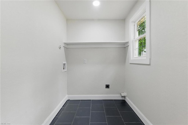 8457 Radnor Rd, Norfolk, VA 23503 - washroom with hookup for a washing machine, electric dryer hookup, dark tile patterned floors, and baseboards