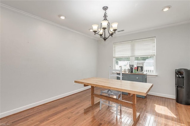 940 Blackwater Rd, Chesapeake, VA 23322 - dining room featuring a chandelier, ornamental molding, light wood finished floors, baseboards, and recessed lighting