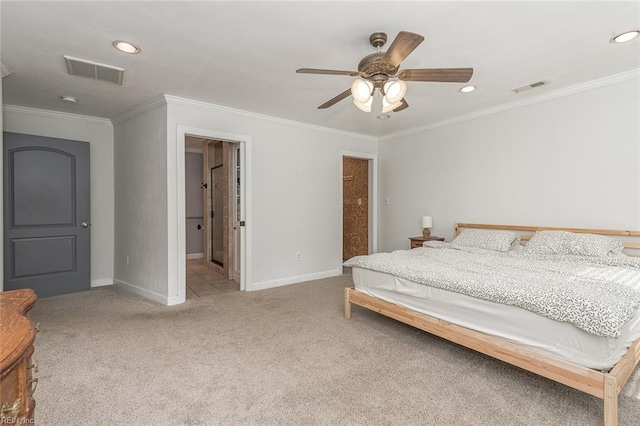 940 Blackwater Rd, Chesapeake, VA 23322 - carpeted bedroom featuring baseboards, recessed lighting, crown molding, and a ceiling fan