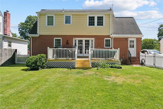131 Robinson Rd, Hampton, VA 23661 - rear view of house featuring brick siding, a wooden deck, french doors, and entry steps