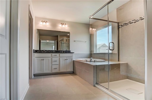 108 Brassy St, Suffolk, VA 23434 - bathroom featuring a shower stall, a garden tub, double vanity, and tile patterned flooring
