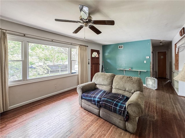 1625 Garfield Dr, Norfolk, VA 23503 - living room with wood finished floors, baseboards, and a ceiling fan