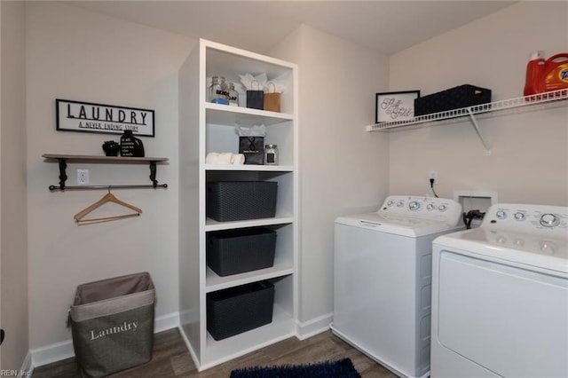137 Preserve Way, Suffolk, VA 23434 - washroom with separate washer and dryer, dark wood-style flooring, and baseboards