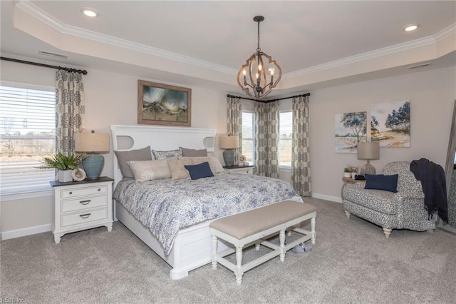 137 Preserve Way, Suffolk, VA 23434 - bedroom with a chandelier, light carpet, crown molding, baseboards, and recessed lighting