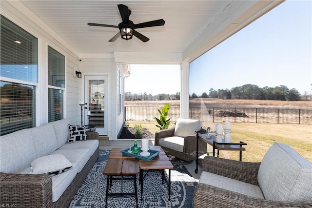137 Preserve Way, Suffolk, VA 23434 - view of patio featuring an outdoor hangout area, a ceiling fan, and a rural view