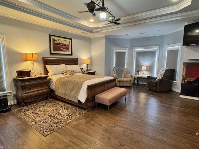 401 Muirfield, Smithfield, VA 23430 - bedroom with a tray ceiling, ornamental molding, wood finished floors, and a ceiling fan