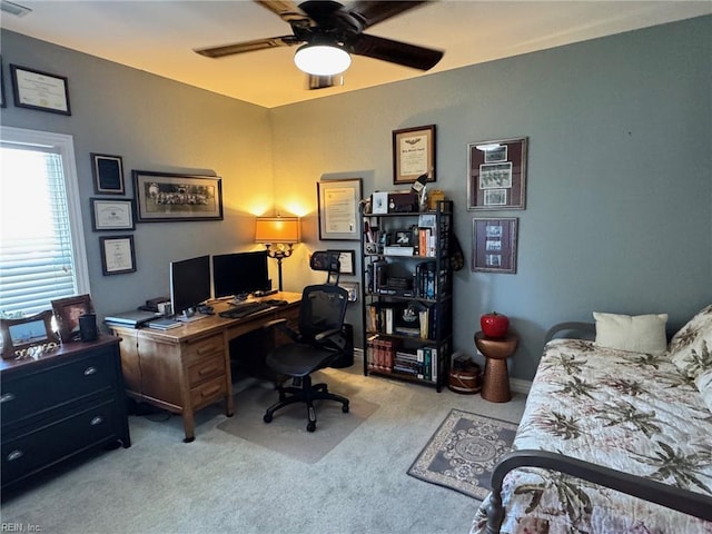 401 Muirfield, Smithfield, VA 23430 - bedroom featuring light carpet, an office area, and ceiling fan