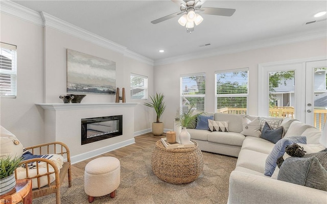 1608 Holland Ave, Norfolk, VA 23509 - living room featuring crown molding, wood finished floors, baseboards, recessed lighting, and ceiling fan