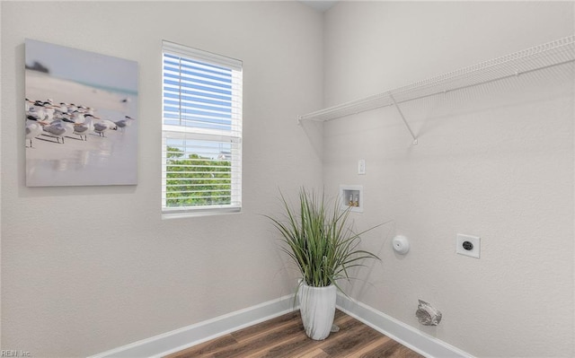 1608 Holland Ave, Norfolk, VA 23509 - washroom featuring baseboards, hookup for an electric dryer, wood finished floors, hookup for a gas dryer, and washer hookup