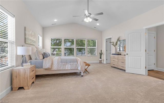 1608 Holland Ave, Norfolk, VA 23509 - bedroom with lofted ceiling, light colored carpet, baseboards, ceiling fan, and recessed lighting
