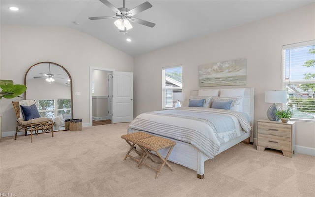 1608 Holland Ave, Norfolk, VA 23509 - bedroom with light carpet, vaulted ceiling, baseboards, and recessed lighting