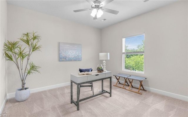1608 Holland Ave, Norfolk, VA 23509 - home office with light carpet, baseboards, and ceiling fan