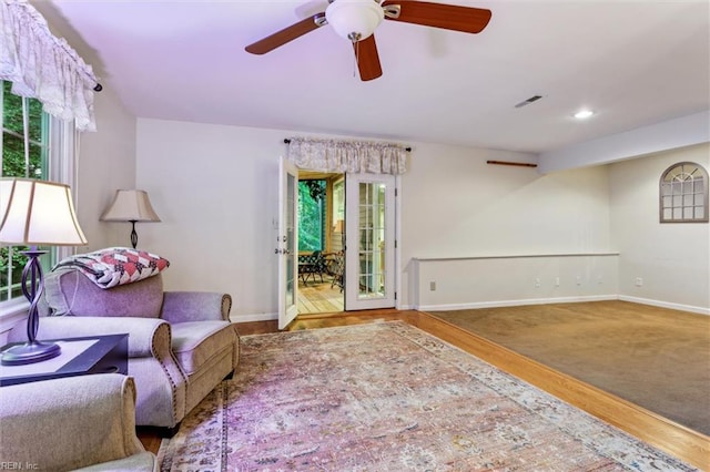 105 Stavenger Ct, Williamsburg, VA 23188 - living room with baseboards, a ceiling fan, wood finished floors, and recessed lighting