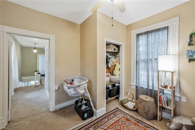 3317 Montana Ave, Norfolk, VA 23513 - entryway featuring a ceiling fan, light carpet, and baseboards