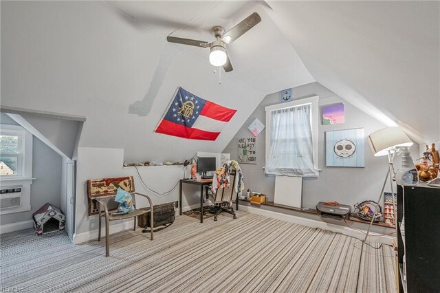 3317 Montana Ave, Norfolk, VA 23513 - carpeted office space featuring lofted ceiling, a ceiling fan, baseboards, and cooling unit
