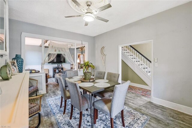 3317 Montana Ave, Norfolk, VA 23513 - dining room with stairs, a ceiling fan, wood finished floors, and baseboards