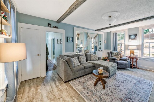 3317 Montana Ave, Norfolk, VA 23513 - living room with light wood finished floors, beam ceiling, and baseboards