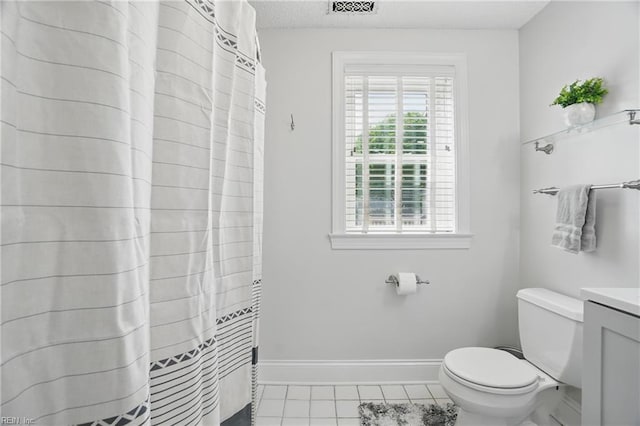 6223 Rolfe Ave, Norfolk, VA 23508 - bathroom featuring tile patterned floors, toilet, baseboards, vanity, and curtained shower