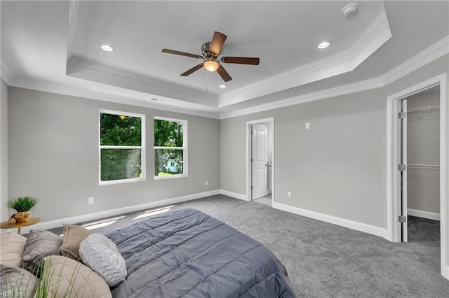 308 N Division St Unit A, Suffolk, VA 23434 - carpeted bedroom with a raised ceiling, a walk in closet, crown molding, baseboards, and recessed lighting