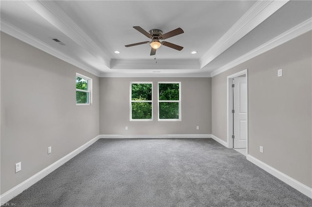 308 N Division St Unit A, Suffolk, VA 23434 - carpeted empty room featuring ceiling fan, a tray ceiling, ornamental molding, baseboards, and recessed lighting