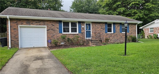 4050 Weyanoke Dr, Portsmouth, VA 23703 - single story home with brick siding, an attached garage, a front yard, and driveway