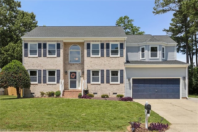 108 Silver Fox Trce, Yorktown, VA 23693 - view of front facade with a garage, concrete driveway, a front yard, and crawl space