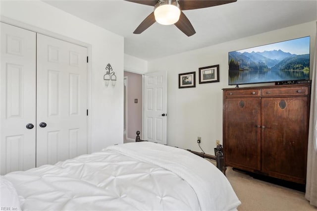 108 Silver Fox Trce, Yorktown, VA 23693 - bedroom with light carpet, a ceiling fan, and a closet