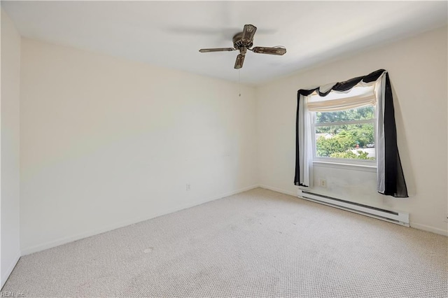 4456 Hudgins Dr, Virginia Beach, VA 23455 - spare room featuring baseboard heating, light carpet, ceiling fan, and baseboards