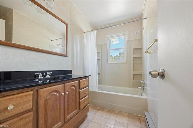 4456 Hudgins Dr, Virginia Beach, VA 23455 - bathroom with shower / bath combo with shower curtain, vanity, and tile patterned flooring