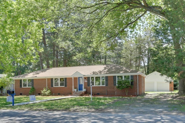 5833 Hedgerow Ln, Portsmouth, VA 23703 - single story home with an outbuilding, crawl space, a garage, and brick siding
