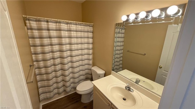 2019 River Pearl Way, Chesapeake, VA 23321 - bathroom featuring toilet, vanity, wood finished floors, and shower / tub combo with curtain