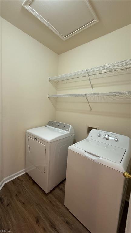 2019 River Pearl Way, Chesapeake, VA 23321 - washroom with separate washer and dryer, wood finished floors, attic access, and baseboards