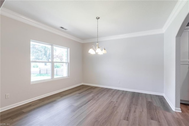 429 Draper Dr, Norfolk, VA 23505 - unfurnished room with wood finished floors, ornamental molding, a chandelier, and baseboards